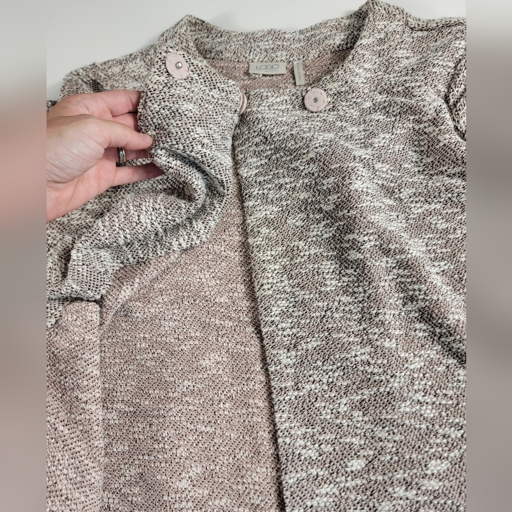 LOGO BY LORI GOLDSTEIN BOUCLE COATIGAN W/FRINGE DETAIL GRAY medium M - Picture 7 of 10